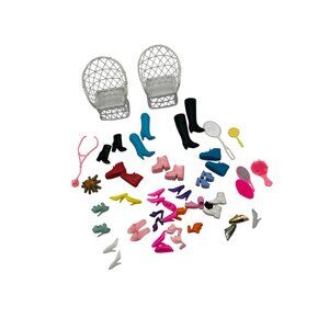 Barbie Doll Lot Boots Shoes Tennis Racket Stethoscope Chairs Camp Fire Beushes